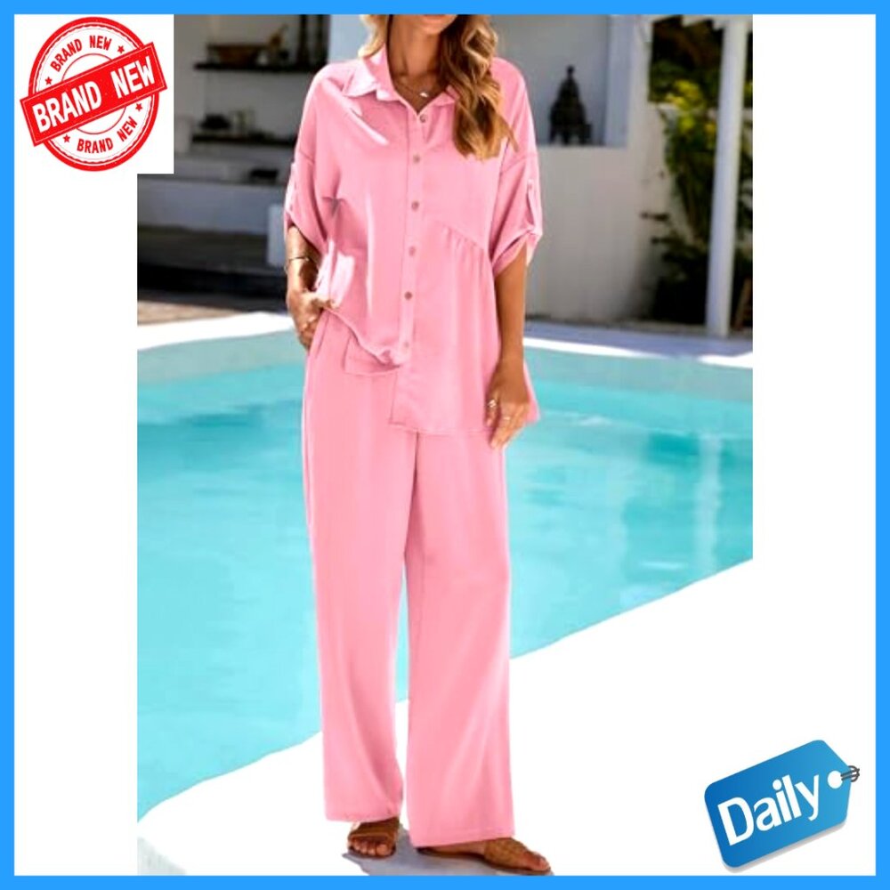 Lightweight Polyester Lounge Set Button Down Shir… - image 4